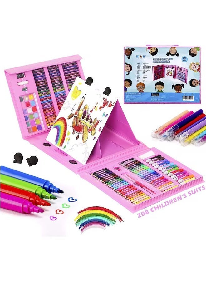 OKIKI 208 PCS Art Supplies, BRAND Drawing Art Kit for Kids Adults Art Set with Double Sided Trifold Easel, Oil Pastels, Crayons (PINK) - Image 2